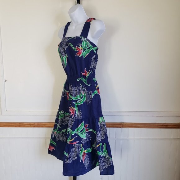 Sand Pebble of Hawaii Womens Sundress Medium Blue Bird of Paradise Print 70s USA - Picture 3 of 10